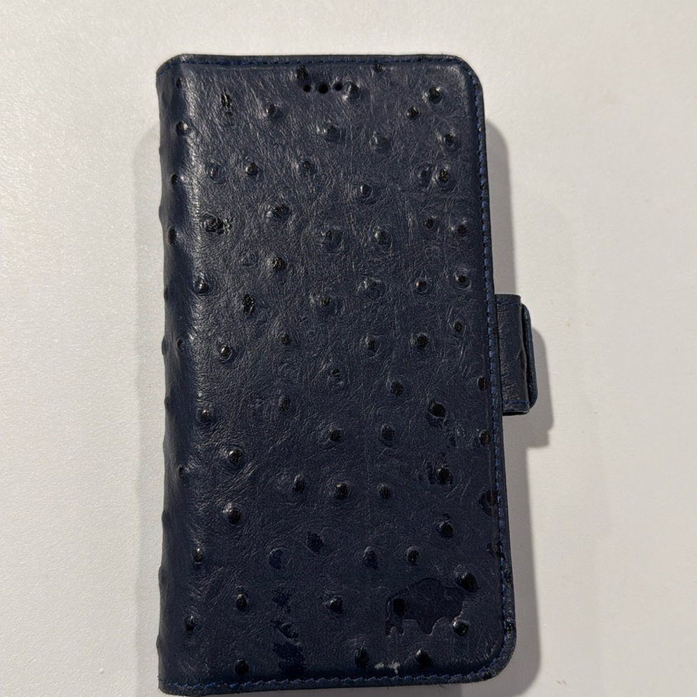 iPhone 12 Pro Wallet Case- Blackbrook Ostrich Genuine Leather